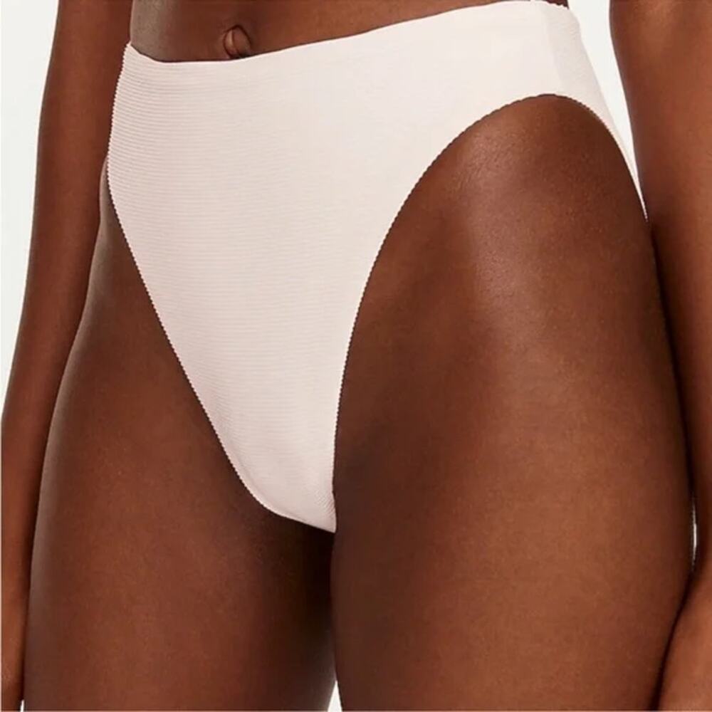 New J. Crew Pink Ribbed High Rise Cheeky Bikini Swim Bathing Suit Bottom Medium